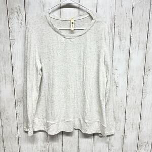 La Crera Sweater Women Size M Off White/ Grey Crewneck Long Sleeve Rayon